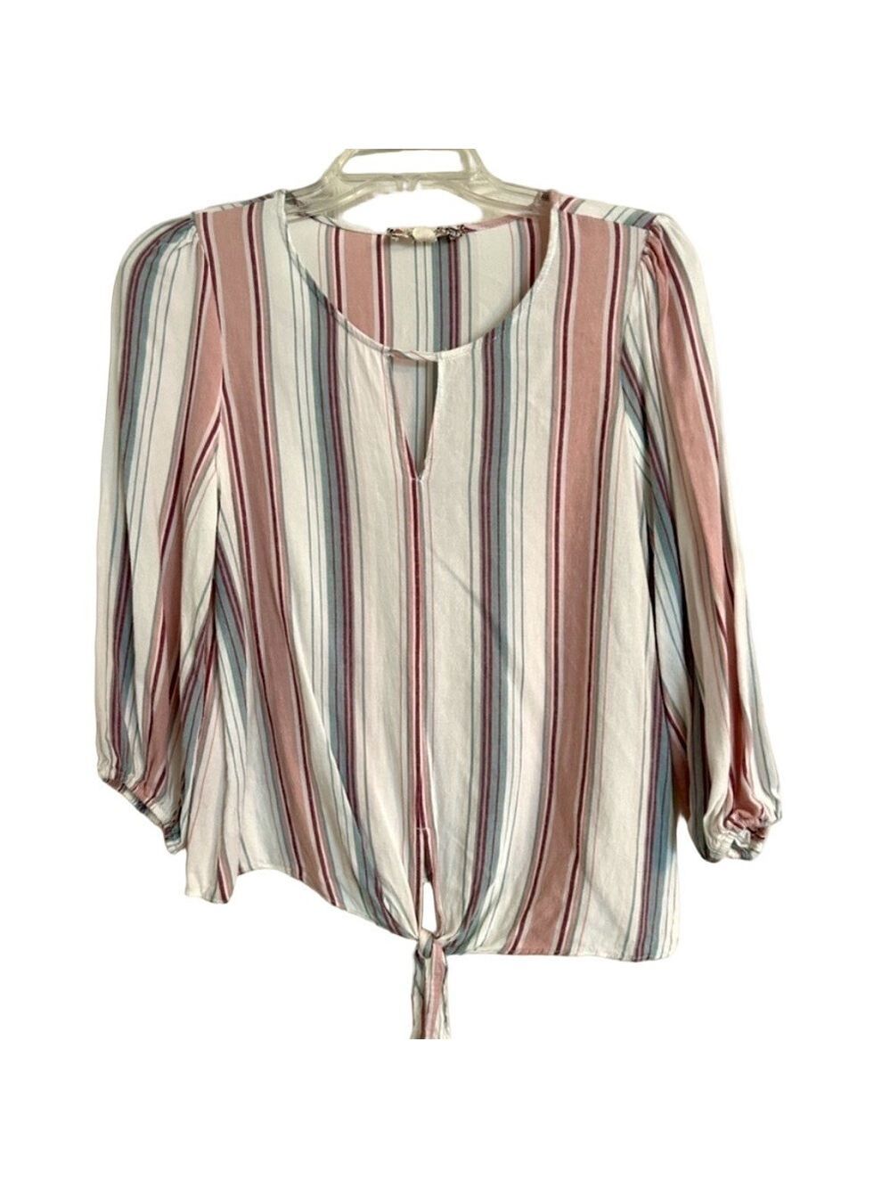 🔵Pink Rose Blouse Vintage Blouse M White Green & Pink